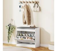 Homcom Shoe Bench With 1 Flip Drawer, Cushion, 5 Pairs For Entryway White White One Size