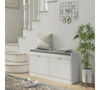 HOMCOM Shoe Bench with 2 Flip Drawers, Cushion, 8 Pairs for Entryway White