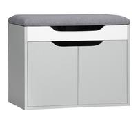 HOMCOM Shoe Bench with Cushion, Modern Storage Bench with Padded Seat, 2-tier Cabinet, Hidden Storage, Adjustable Shelf for Living Room, Light Grey