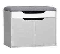 HOMCOM Shoe Bench with Cushion, Modern Storage Bench with Padded Seat, 2-tier Cabinet, Hidden Storage, Adjustable Shelf for Living Room and Entryway, Light Grey
