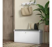 HOMCOM Shoe Bench With Flip Drawer, 10 Pairs, White, White