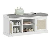HOMCOM Shoe Bench with Padded Cushion, Boho Shoe Storage Bench, White