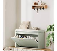Shoe Storage Bench with Cushion and Flip-Drawer HOMCOM Green One Size