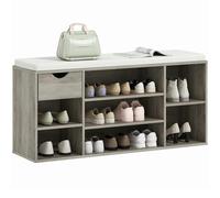 HOMCOM Shoe Bench with Seat Cushion Shoe Storage Cabinet with 7 Compartments Drawer Adjustable Shelves for Entryway Hallway Living Room, Grey