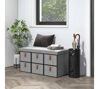 HOMCOM Shoe Bench with Cushioned Seat, 6 Fabric Drawers, Grey