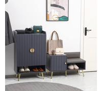 Homcom Shoe Bench With Storage Cabinet, Seating Cushion In Grey Grey