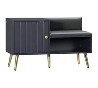 HOMCOM Modern Shoe Bench with Storage, Shoe Cabinet with Seat Cushion, Door Cupboard, Compartment and Steel Legs - Grey