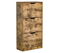 HOMCOM Shoe Cabinet Entryway Rack with 3 Flip Drawers Adjustable for 18 Pairs - Rustic Brown