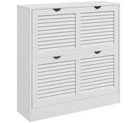 HOMCOM Shoe Cabinet for Entryway, Narrow Shoe Storage Cabinet with 2 Flip Drawers, Adjustable Shelves and Louvred Doors for 16 Pairs of Shoes, White