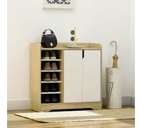 HOMCOM Shoe Storage with Double Doors and Open Shelves, none