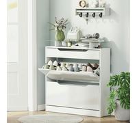 HOMCOM Shoe Cabinet w/ 3 Drawers High Gloss Storage Cupboard White
