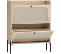 HOMCOM Shoe Cabinet with 2 Flip Drawers, Boho Narrow Shoe Storage Cabinet, Oak