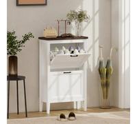 HOMCOM Shoe Cabinet with 2 Flip Drawers, Narrow Shoe Storage Cabinet, White