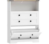 HOMCOM Shoe Cabinet with 2 Flip Drawers, Narrow Shoe Storage Cabinet, White