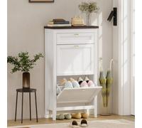 HOMCOM Shoe Cabinet with 2 Flip Drawers, Narrow Shoe Storage Cabinet, White