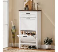 HOMCOM Shoe Cabinet with 3 Flip Drawers, Narrow Shoe Storage Cabinet - White - 60 x 26.5 x 108.5 cm