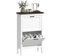 HOMCOM Shoe Cabinet with 2 Flip Drawers, Narrow Shoe Storage Cabinet, White