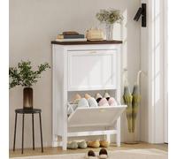 HOMCOM Shoe Cabinet with 2 Flip Drawers, Narrow Shoe Storage Cabinet, White