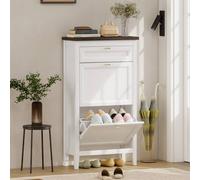 Homcom Shoe Cabinet With 2 Flip Drawers, Narrow Shoe Storage Cabinet, White White