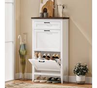 HOMCOM Shoe Cabinet with 3 Flip Drawers, Narrow Shoe Storage Cabinet - White - 60 x 26.5 x 108.5 cm