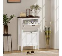 HOMCOM Shoe Cabinet with 2 Flip Drawers, Narrow Shoe Storage Cabinet, White