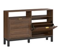 HOMCOM Shoe Cabinet with 2 Flip Drawers, Narrow Shoe Storage Top for Entryway Hallway, Rustic Brown