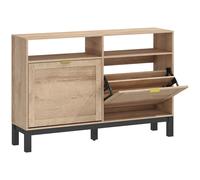 HOMCOM Shoe Cabinet with 2 Flip Drawers, Narrow Shoe Storage Top for Entryway Hallway, Walnut Brown