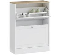 HOMCOM Shoe Cabinet with 2 Flip Drawers, Narrow Slim Shoe Rack, White | Freestanding, Storage Cabinet, for Entryway, Hallway