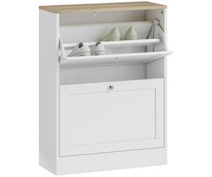 HOMCOM Shoe Cabinet with 2 Flip Drawers, Narrow Slim Shoe Rack, White | Freestanding, Storage Cabinet, for Entryway, Hallway
