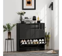 Homcom Shoe Cabinet With 3 Drawers, High Gloss Front Panels, Glass Top Black Black