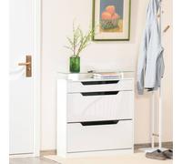 HOMCOM Shoe Cabinet w/ 3 Drawers High Gloss Storage Cupboard White