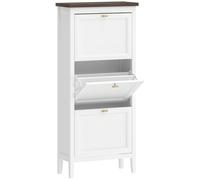 HOMCOM Shoe Cabinet with 3 Flip Drawers, Farmhouse Narrow Shoe Storage Cabinet with Adjustable Shelves, White