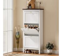 HOMCOM Shoe Cabinet with 3 Flip Drawers, Narrow Shoe Storage Cabinet, White