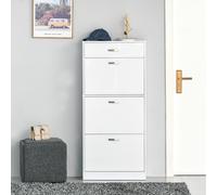 HOMCOM High Gloss Shoe Cabinet For 18 Pairs White, White