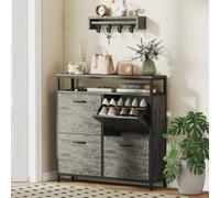 Homcom Shoe Cabinet With 4 Flip Drawers, Holds 12-20 Pairs, Cement Grey