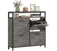 HOMCOM Shoe Cabinet with 4 Flip Drawers - Holds 12-20 Pairs - Cement Grey | TJ Hughes