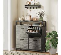 HOMCOM Shoe Cabinet with 4 Flip Drawers - Holds 12-20 Pairs - Cement Grey | TJ Hughes