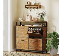 Homcom Shoe Cabinet With 4 Flip Drawers, Holds 12-20 Pairs, Rustic Brown