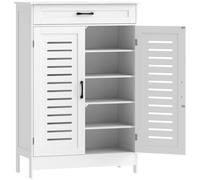 HOMCOM Shoe Cabinet with Louvered Doors, Modern Shoe Storage Cabinet with Drawer and Adjustable Shelves, White
