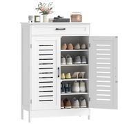 HOMCOM Shoe Cabinet with Louvered Doors, Modern Shoe Storage Cabinet with Drawer and Adjustable Shelves, Holds up to 20 Pairs for Entryway, Hallway, White