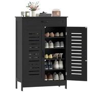 HOMCOM Shoe Cupboard for Hallway, 20 Pair Shoe Storage Cabinet with Louvered Doors, Drawer & Adjustable Shelves, Space Saving Entryway Organiser, Fits up to UK 9.5, Black