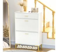 HOMCOM Modern Storage Cabinet With Flip Doors and Drawer For 12 Pairs Of Shoes, White