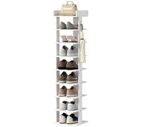 HOMCOM Shoe Rack 9-Tier Shoe Storage Organiser Top Tray Guardrail 2 Hooks 30 x 30 x 128.4 cm White