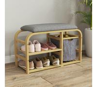 HOMCOM Shoe Rack Bench with Seat for Hallway, Entryway, Nature Wood Finish - Natural wood finish