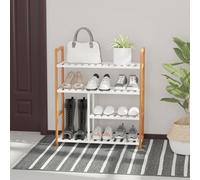 HOMCOM 4-Tier Shoe Rack Simple Home Storage w/ Wood Frame Boot Compartment Home - Natural wood color
