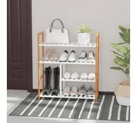 HOMCOM 4-Tier Shoe Rack Simple Home Storage w/ Wood Frame Boot Compartment Home - Natural wood color