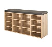 Homcom Shoe Rack W/ 14 Compartments Cushion Moving Shelves For Home In Natural Natural