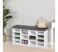 Homcom Shoe Rack W/ 14 Compartments Cushion Moving Shelves For Home In White White