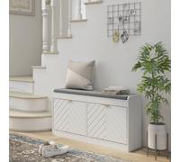 HOMCOM Shoe Bench with 2 Flip Drawers, Cushion, 8 Pairs for Entryway White, White