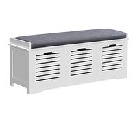HOMCOM 3-Door Shoe Storage Bench Cushion Seat Slatted Doors Elevated Base White, Grey